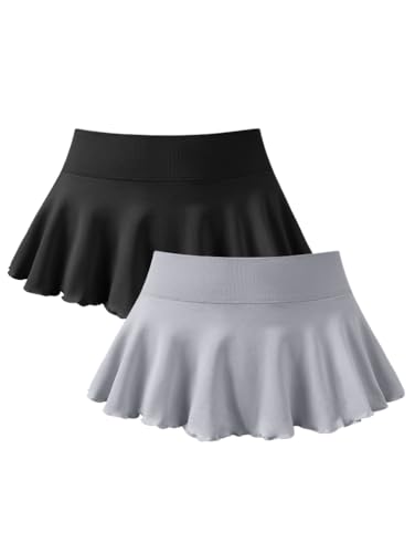Oqq WOMEN SKIRTS OQ367 2 Piece Mini Skirts 2 In 1 Flowy Sexy Basic Stretchy Flared Casual Skirts Black Grey cover