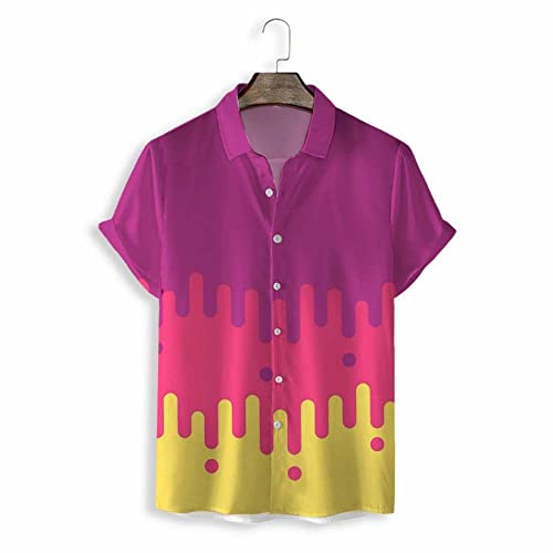 Chemise hawaïenne en couture de mode couleur graffiti art avec boutons et manches courtes