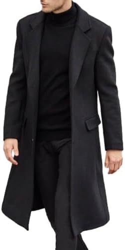 BIVENANT Men's Casual Trench Coat Slim Fit Collar Long Jacket for Men Overcoat Single Breasted Pea Coat wih Pockets