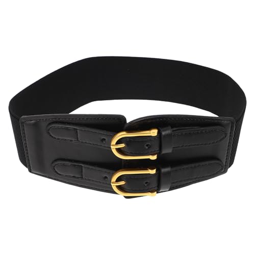 PRETYZOOM Women Fake Leather Belt Ladies Vintage Western Retro Double Buckle Cowgirl Waist Belt for Jacket Pants Jeans Dresses Black