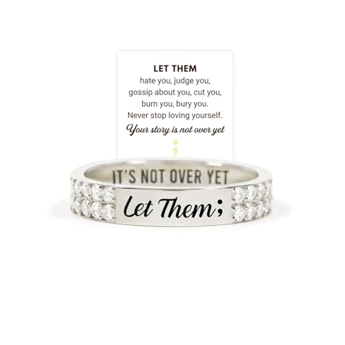 Let Them Pavé Mantra Ring, S925 Sterling Silver Self Worth Motivation Circle Rings, Inspirational Stainless Steel Engraving Stackable Jewelry, Encouragement Gift To Sisters Friends