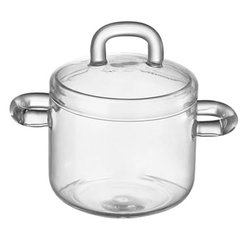 Hoement Olla de Vidrio Transparente para Cocción Fuego Lento Resistente al Calor con Tapa Ajustada para Estufas Compactas y Cocinas Pequeñas