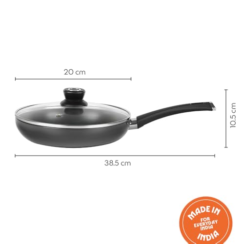 Image of Borosil 1.2 L (20 cm) Hard Anodized Fry Pan with Glass Lid | Aluminium Grade 3003 | Glossy Exterior & Matt Interior | Even Heat Distribution | Easy to Clean | 5 Years Warranty