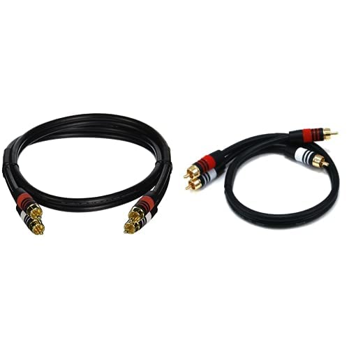 Monoprice Premium 2 RCA Plug/2 RCA Plug M/M Cable - 3 Feet - Black | 22AWG, Gold Plated & 1.5ft Premium 2 RCA Plug/2 RCA Plug M/M 22AWG Cable - Black