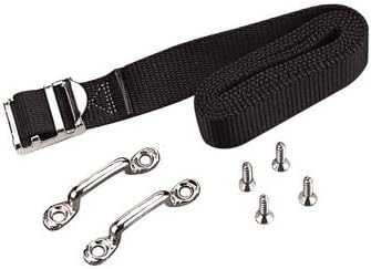 Boat Marine RV Auto Heavy Duty Battery Box Tie Down Strap Kit: 48 Strap w/SS Buckle, 2 Chrome Plated Brass Eye Strap Mounts, 4 SS Screws