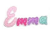  Buchstaben Namensschild gestickt Applikation Aufnäher Bügelbild für Kinder Name Wunschname Farbwahl Aufbügler Monogramm