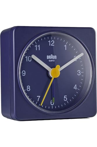 Braun Classic Travel Analogue Clock, Compact Size, Quiet Quartz Movement, Crescendo Beep Alarm in Blue, Model BC02BL, One