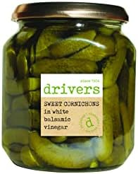 Driver's Sweet Cornichons in White Balsamic Vinegar - Traditional Drivers Recipe Party Favourite Picklers Since 1906 Mini Gherkins Gluten-Free Suitable for Vegetarians & Vegans - 550g Jar