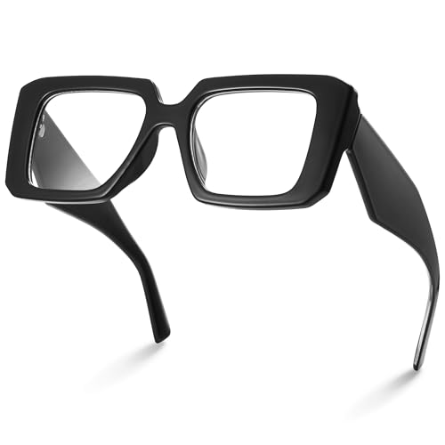Image of miyya Blue Light Blocking Glasses for Women Fake Glasses Women Oversized Fashion Anti UV Ray-Spring Hinge Glasses, All Black