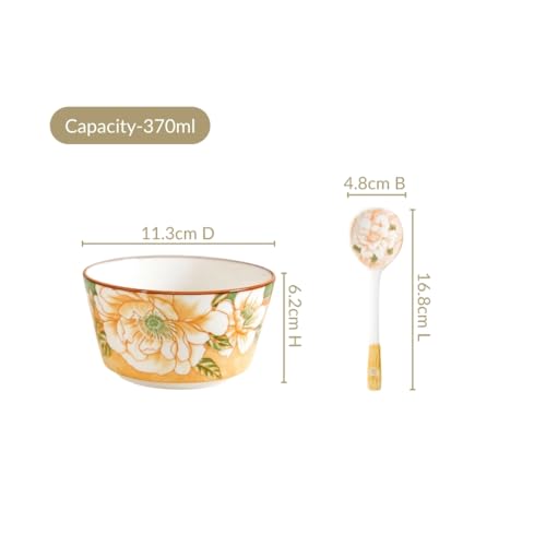 Image of Nestasia Ceramic Snack Bowl Set of 4 (370ml) - Dishwasher & Microwave Safe Bowl with Spoons, Multipurpose Serving Bowls for Soup, Rice, Dal, & Salad | Floral Mustard Gift Box Bowl Set
