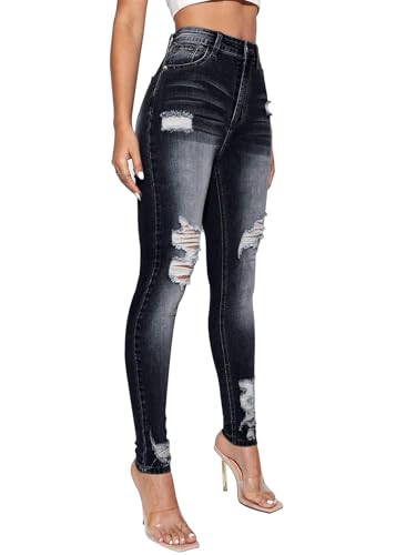 Image of KUNMI Women's Ripped Skinny Jeans Distressed Stretchy Denim Pants