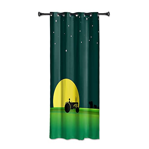 YongFoto 117x229cm Rideaux occultants pour Chambre à Coucher Tracteur agricole Nuit de Lune Nature Rideaux pour Chambre d'enfant Garçon Chambre de Fille Garderie Parure de fenêtre, 1 Panneau drapé Cover