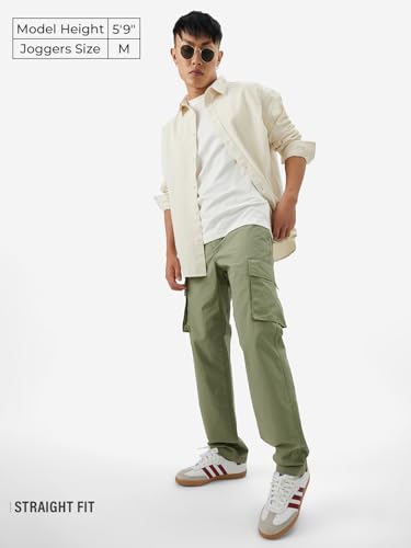 Image of The Souled Store Men and Boys Buttoned Cotton Blend Straight Fit Cargo Pants