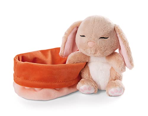 NICI Soft Toy Sleeping Pets Bunny caramel in peach basket 12cm, 12 cm - Image 3