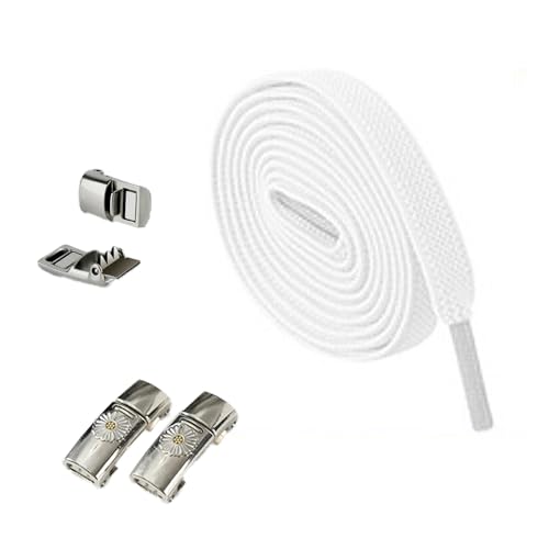 結ばない靴紐 マグネット式 靴ひも 靴紐 マグネットバックル 磁石 シューレース スニーカー 平紐 平ひも キッズ メンズ レディース ユニセックス 結ばない シューレース ゴム 伸びる靴紐 ストレッチ マグネット 磁石 バックル (靴ひもカラー:5.ホワ