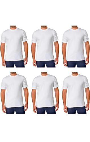 Kirkland Signature Men's Crew Neck Tee 100% Combed Heavyweight Cotton T-Shirts (Pack of 6), White, Large3
