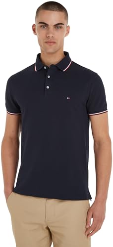 Tommy Hilfiger Hombre Polo de Manga Corta 1985 RWB Tipped Slim Polo Slim Fit, Azul (Desert Sky), M