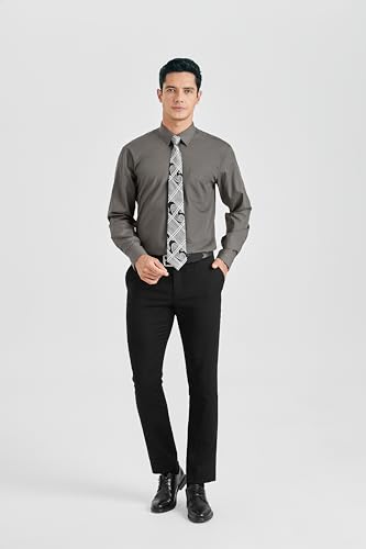 Image of HISDERN Mens Dress Shirt with Tie Pocket Square Set Classic Button Down Shirt Matching Tie Long Sleeve Shirts