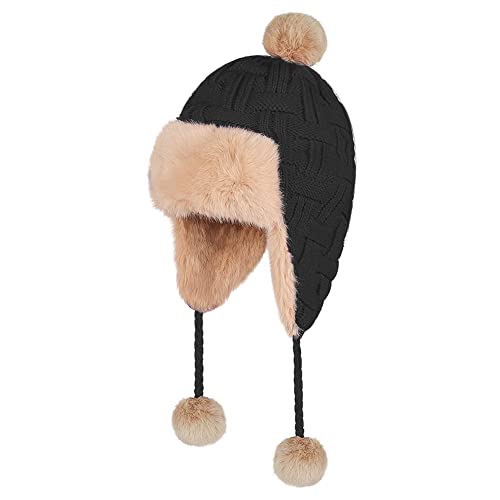 XINCHI Fliegermütze Damen Strickmütze Warm Plüsch Russenmütze Winddicht Winterhut Super Dick Fellmütze Weich Russische Mütze Ohrenschützer Wintermütze Flauschig Damenmütze Outdoor Pilotenmütze Cover