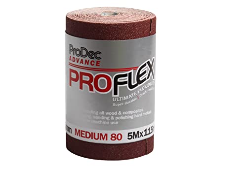 ProDec Advance 5m Roll 80 Grit Medium Grade ProFlex Ultra Flexible Crack Resistant Aluminium Oxide Abrasive Sanding Paper for Sanding Wood, Paint, Plaster, Filler, Metal and More, 115mm Wide