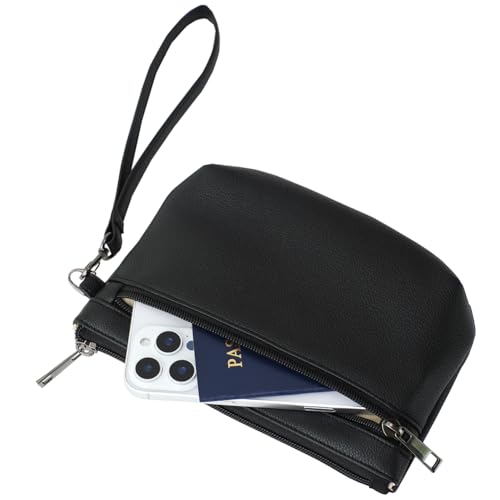 Image of Small Wristlet Wallets for Women, Zip Clutch Bag with Wristlet Pouch, 3-Zipper Original Design