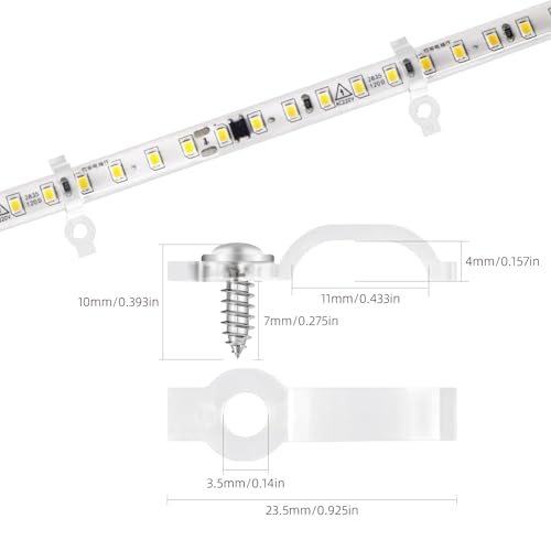 Image of LED Strip Lights Clips Light Mounting Clips One Side LED Light Clips,100 Screws Included, Ideal for 10 mm Wide Waterproof LED Strip Lights (200)
