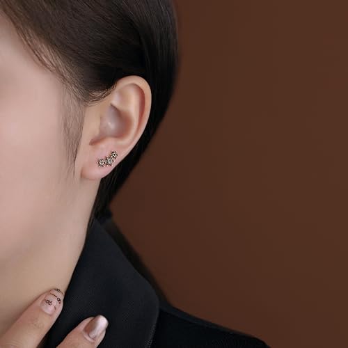 Reffeer Solid 925 Sterling Silver CZ Flower Stud Earrings for Women Teens Black Flower Stud Earrings Spring Cartilage Helix Earrings3