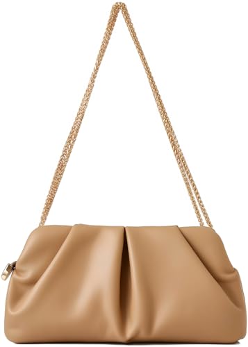 ChrisWish Women's Dressy Evening Bag Ruched PU Leather Clutch Purse with Detachable Metal Chain, Crossbody Shoulder Bag for Party Wedding(Khaki) — view 3