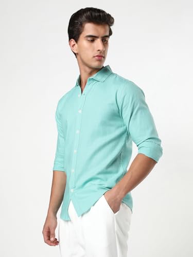 Image of Urbano Fashion Men's Linen Blend Full Sleeve Relaxed Fit Casual Solid Shirt