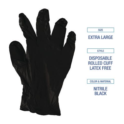 Boardwalk Disposable General-Purpose Powder-Free Nitrile Gloves, X-Large, Black, 4.4 mil, 100/Box, 10 Boxes/Carton