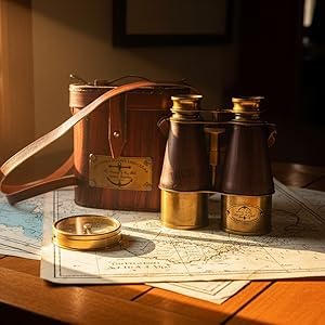 Binoculares marinos victorianos antiguos de latón con cubierta de cuero miniatura 3