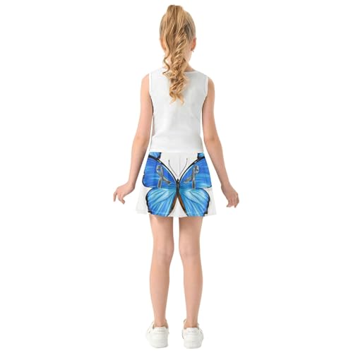 Joisal Preppy Girls' Shorts Athletic Skorts Skirts with Shorts School Blue Butterflies White 4t4