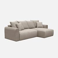 Alice's Garden sweeek - Canapé d'angle Convertible réversible 3 Places Velours côtelé Taupe avec Coffre de Ran