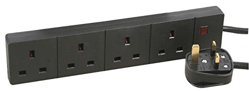 Pro Elec 1 m 4 Socket Neon On Light Extension Lead - Black