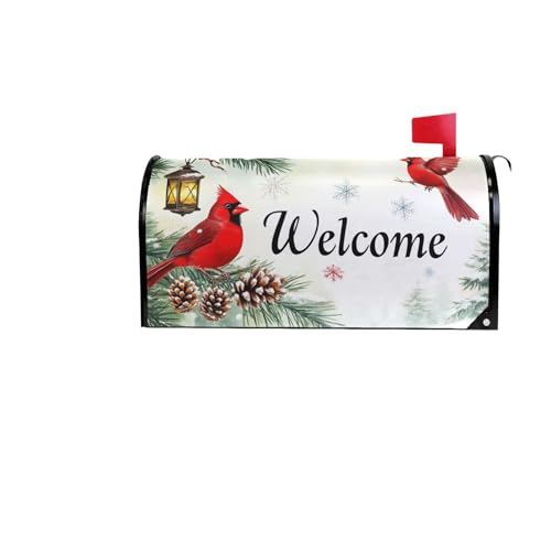 Image of Welcome Winter Cardinal Birds Magnetic Mailbox Covers Christmas Snowflake Poinsettia Mailbox Cover Standard Size Full Magnet Garden Yard Porch Mail Boxes Cover Holiday Decorations 21 inch L x 18 inch W