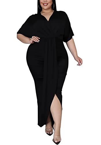 Sexy Plus Size Maxi Dress for Curvy Women V Neck Short Sleeve Wedding Guest Dress Party Dress