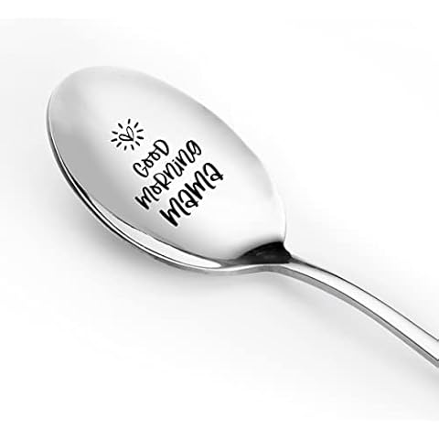 Best Mom Gifts from Daughter Son - Good Morning Mama Spoon Funny Engraved Stainless Steel - Mom Gift for Mother's Day/Birthday/Christmas Cover