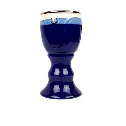 Vintage Handmade Blue Wine Goblet Hand-Thrown Hand-Glazed 7 inches Tall with Unique Chalice Cover