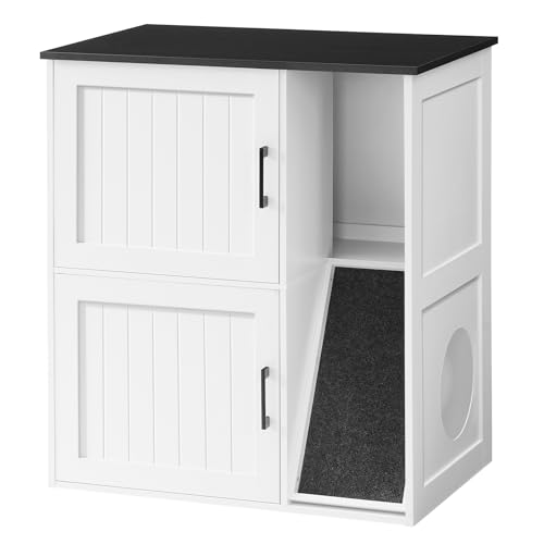 MAHANCRIS farmhouse litter box enclosure for 2 cats dog proof