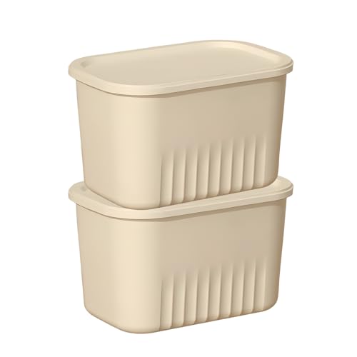 Image of HoopVool Multi Purpose Plastic Storage Bins Stackable Organizer Boxes with Lids, Stackable Crates for Home & Kitchen, items like books, clothes, snacks, toys. (Pack of 2, Medium - 24 X 16 X 14.5 CM)