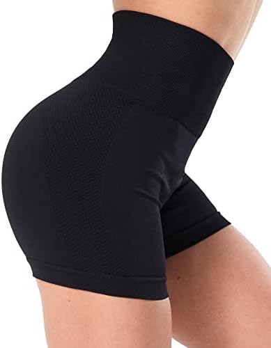 NORMOV Seamless Workout Shorts Women,High Waist Spandex Gym Shorts,Tummy Control Yoga Shorts(A,Black,S)