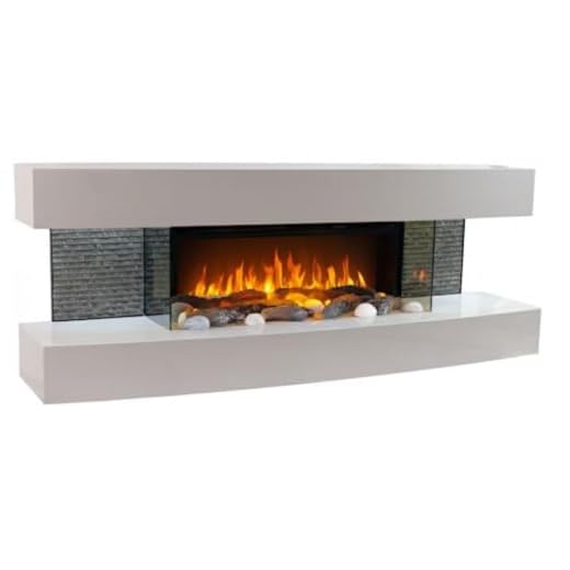CHEMIN'ARTE Chimenea eléctrica de Pared con calefacción Lounge Blanca 120cm, Efecto de Llama Leds- Chimenea Decorativa bajo Consumo - Mando a Distancia