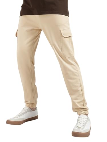 Image of Veirdo 100% Pure Cotton Regular Fit Mid Rise Trackpants with Side Pocket for Men & Boys