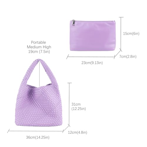 Image of Woven Tote Bag with Small Purses for Women, Vegan Leather Hobo Bags Straw Handbags Large Underarm Shoulder Bag
