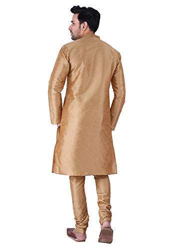 Image of HUZUR Men's Silk Solid Straight Long Kurta Pyjama Set| Ethnic Wear