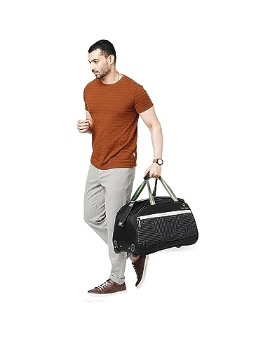 Image of Stony Brook by Nasher Miles Maze Polyester Cabin Small 52 cm Black Fluorescent Green Wheel Duffel Bag for Travel | Duffle Bag with Trolley