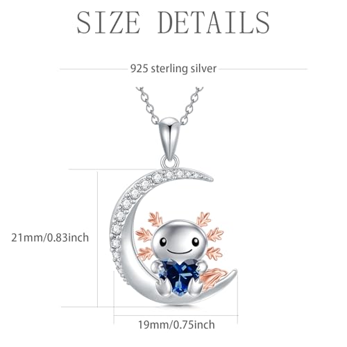 Image of PROESS Animal Birthstone Necklace 925 Sterling Silver Otter /Axolotl /Hippo /Elephant /Dachshund /Monkey /Red Panda Pendant Necklace Animal Birthstone Jewelry Gifts for Women