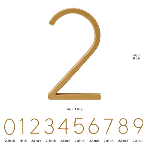 Floating House Number Modern House Numbers 5 Inch, Deamos Zinc Alloy Home Address Number For House With Reflective Finish Gold Floating Mount Or Flush Mount Zinc Alloy [Number 2] #TOP1