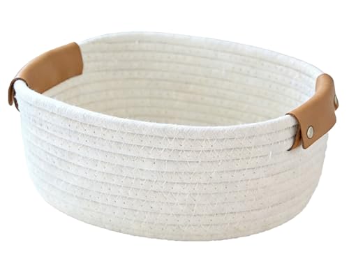 AiheArron Storage Basket Storage Baskets for Shelves Organizer Cotton Rope Baskets for Storage Woven Basket for Handles Towel Baskets for Bathroom(White M)