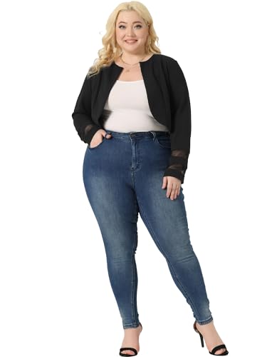 Agnes Orinda Plus Size Blazer Jacket for Women Mesh Long Sleeve Open Front Cropped Shrug Bolero Cardigan3
